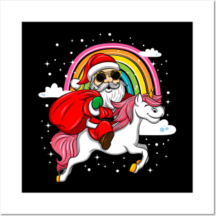 Christmas Santa Riding Unicorn Xmas Gifts For Lovers Who Love Rainbow Unicorns Posters and Art